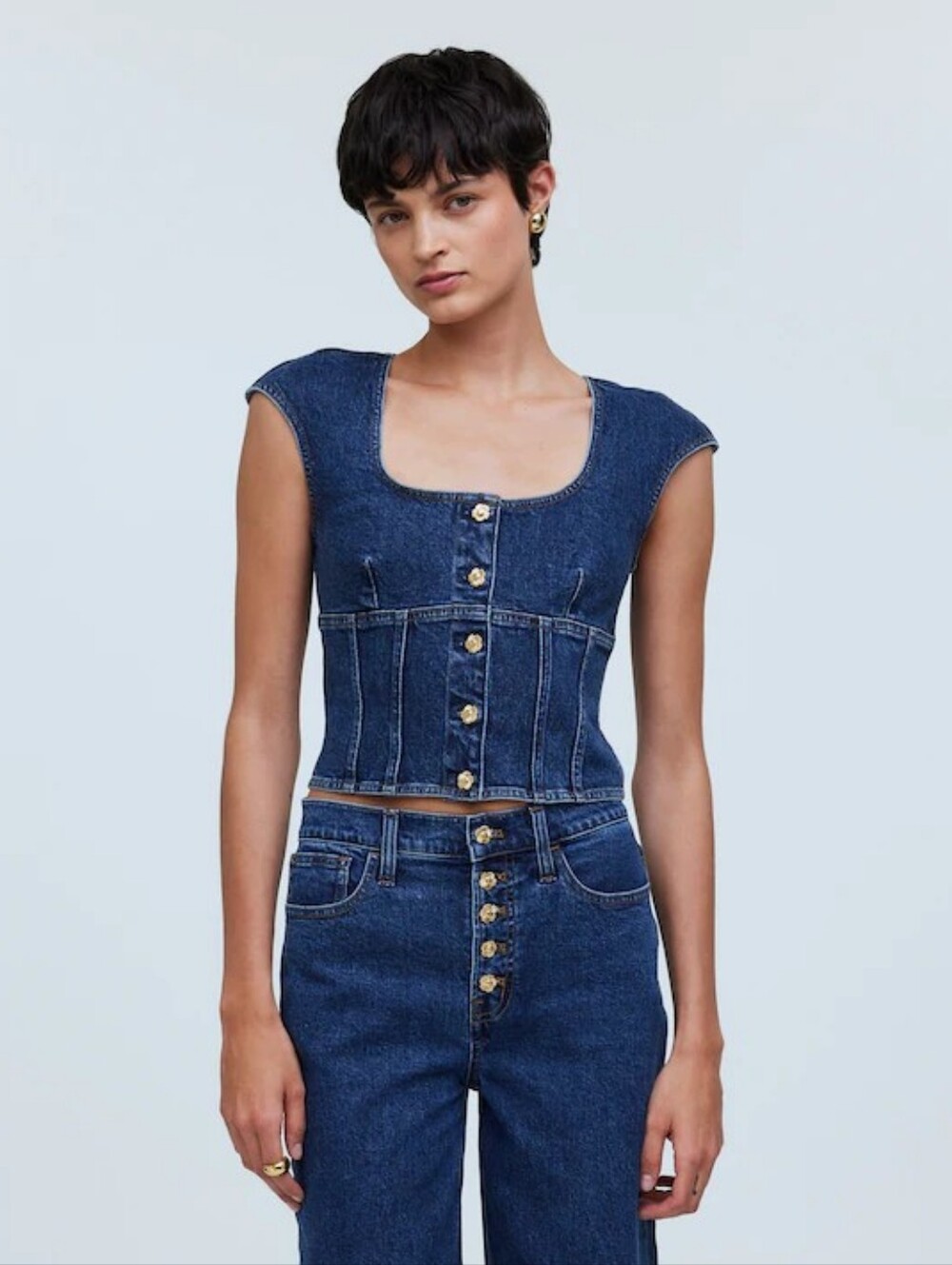 Madewell Denim Darted Crop Top, Size 14